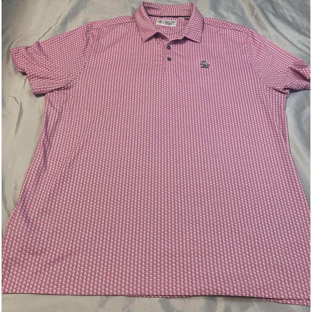 Original Penguin Mens Pink Collar Polo Shirt Size XL Ravenna Logo